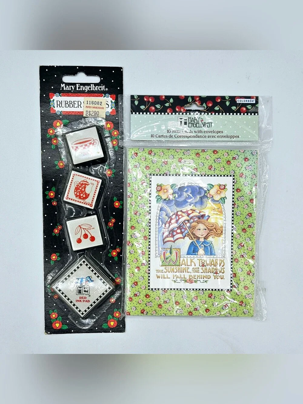 NIP MARY ENGELBREIT Umbrella Redhead Note Cards Envelopes 10 Tea Rubber Stamps